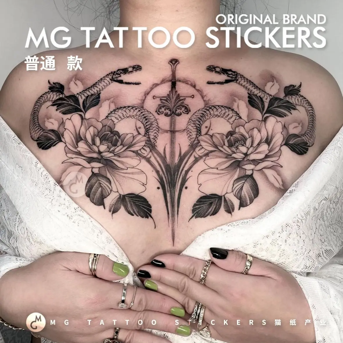 

Sexy Snake Flower Temporary Tattoo Art Lasting Fake Tattoo for Woman Chest Romantic Tatto Sticker Waterproof Tatuajes Temporales