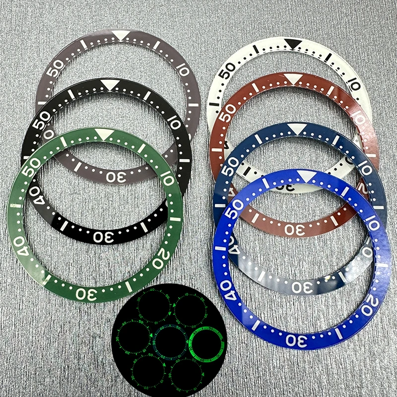 Custom Edition 38mmX31.5mm Flat Acrylic Watch Bezel Insert Green/Blue Luminous NH35 Bezel Fit SKX007 SKX009 SRPD Watch Case