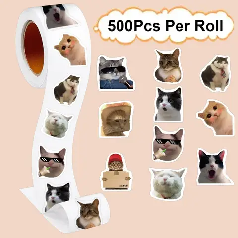Bilashmart 100-500PCS Funny Stickers Cat Cartoon Roll Stickers Animal Packaging Stickers Photocard decor Pack Lables