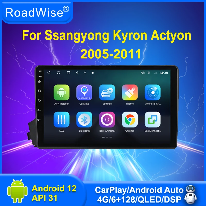 Roadwise 8+256 Android 12 Car Radio For SsangYong Actyon Kyron 2005 - 2011 Multimedia 4G Wifi GPS DVD 2 DIN DSP Autoradio Stereo