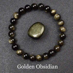 Natural Golden Obsidian Pedra Beads Pulseira, Pedra Raw Rodada Bead, Luz Arco-íris, Energia Jóias para Homens e Mulheres 10 principais vendas obsidiana pulseira - №5