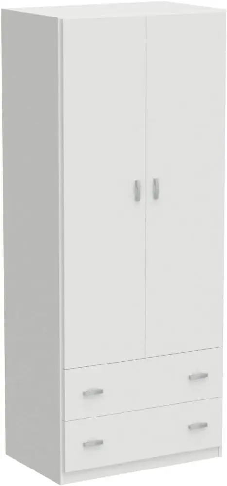 Gabinete moderno  doble puerta y doble cajón, tiras  aluminio, 180x74x50 cm (h X W X d), blanco de alto brillo, colección