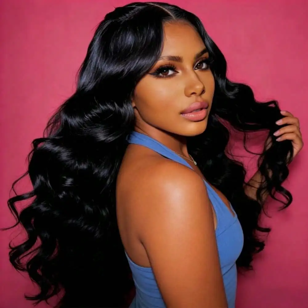

Black Body Wave Lace Front Wig Human Hair Pre Plucked 13x4 HD Transparent Water Wave Lace Front Wig Human Hair For Women Natural Looking Glueless Wigs For Daily Christmas Party Cosplay Use 200 Density