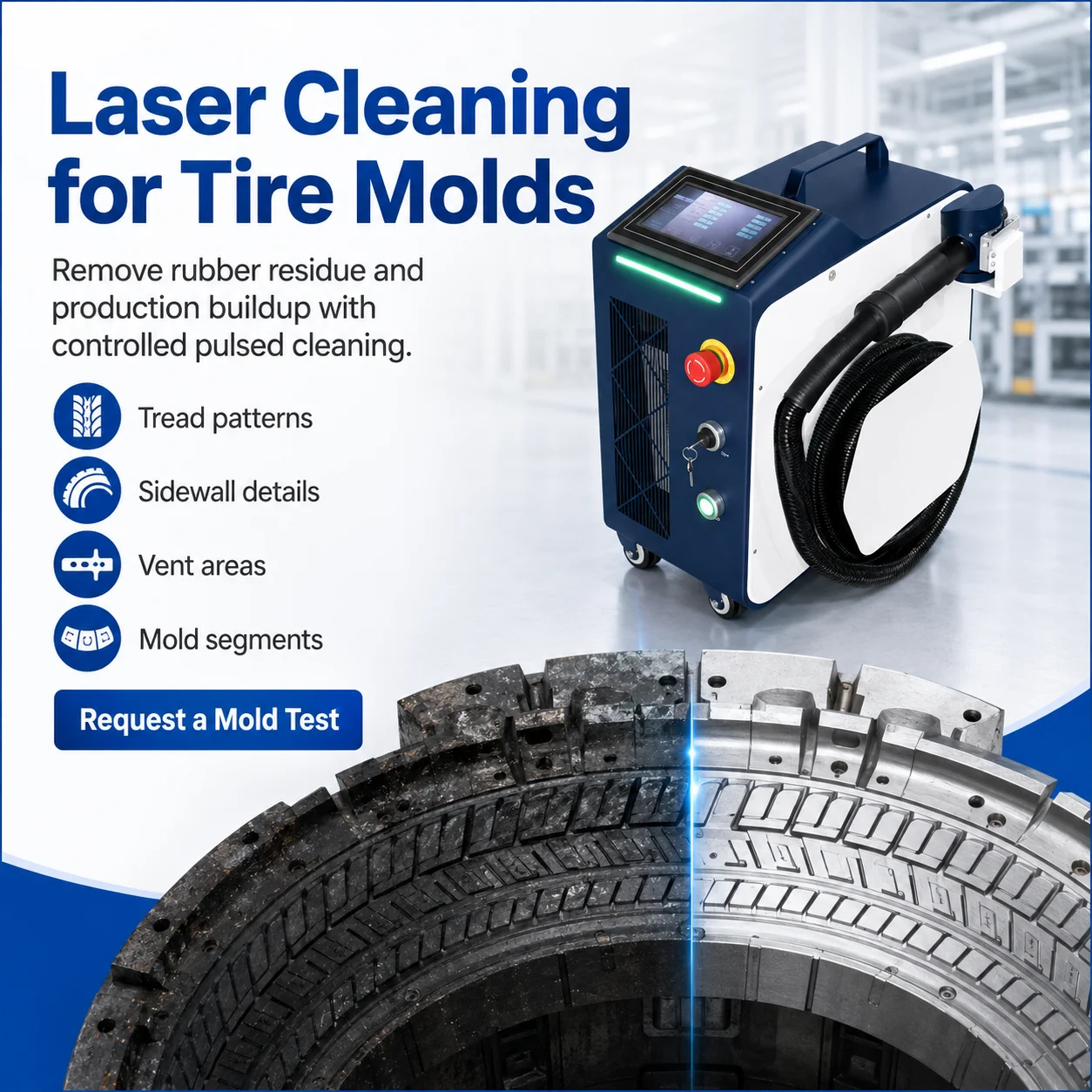 Tire Mold  Cleaning Machine for Rubber Residue Carbon Deposit Release Agent Removal and Non Contact Mold Maintenance