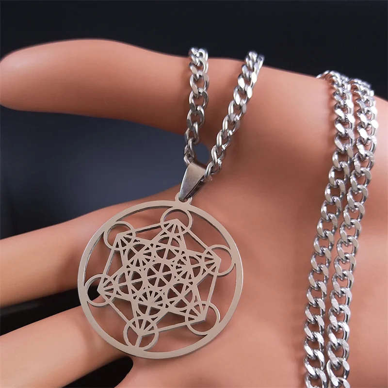 Angel Seal Archangel Metatron Pendant Necklace for Women Silver Color Stainless Steel Necklace Amulet Jewelry fleur de vie N620S