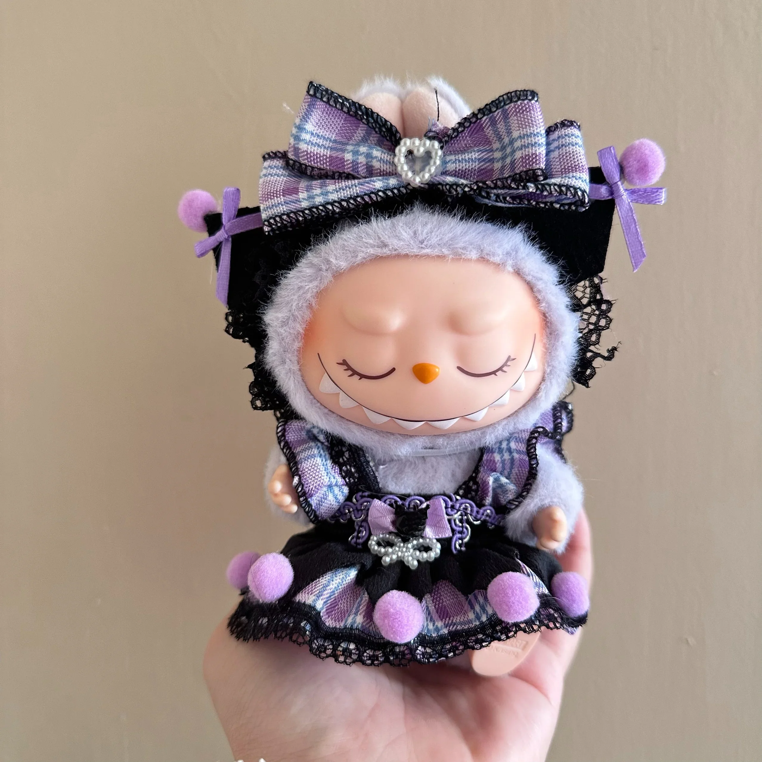 17cm Labubu Mini Plush Doll'S Clothes Cartoon Purple Dress  Outfit Accessories Idol Doll Clothing Kid Gift Ropa Labubu