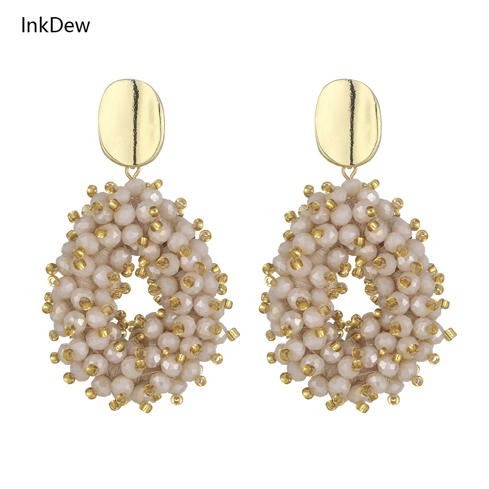 INKDEW-pendientes de gota grandes para mujer, aretes de cristal hechos a mano, Cuentas pequeñas y grandes, joyería llamativa, joyería de moda EA067