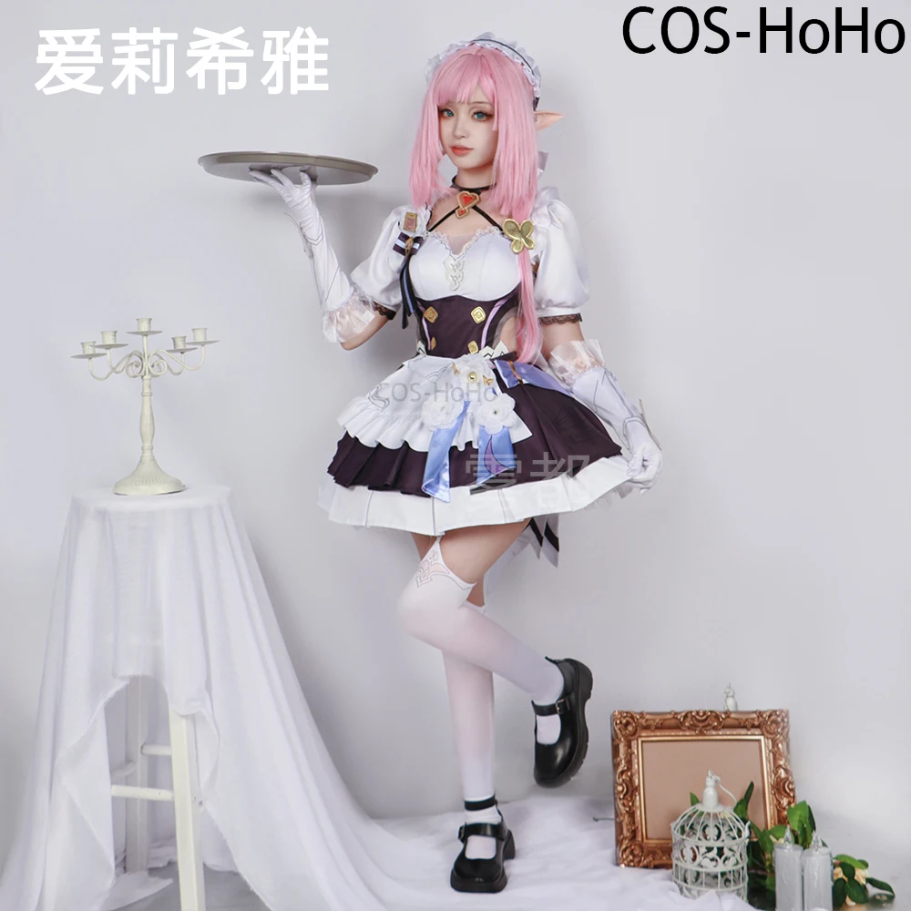 COS-HoHo Honkai Impact 3rd Elysia Miss Pink Fairy Sweetheart Maid Dress Lovely Uniform Cosplay Costume Halloween Party Outfit