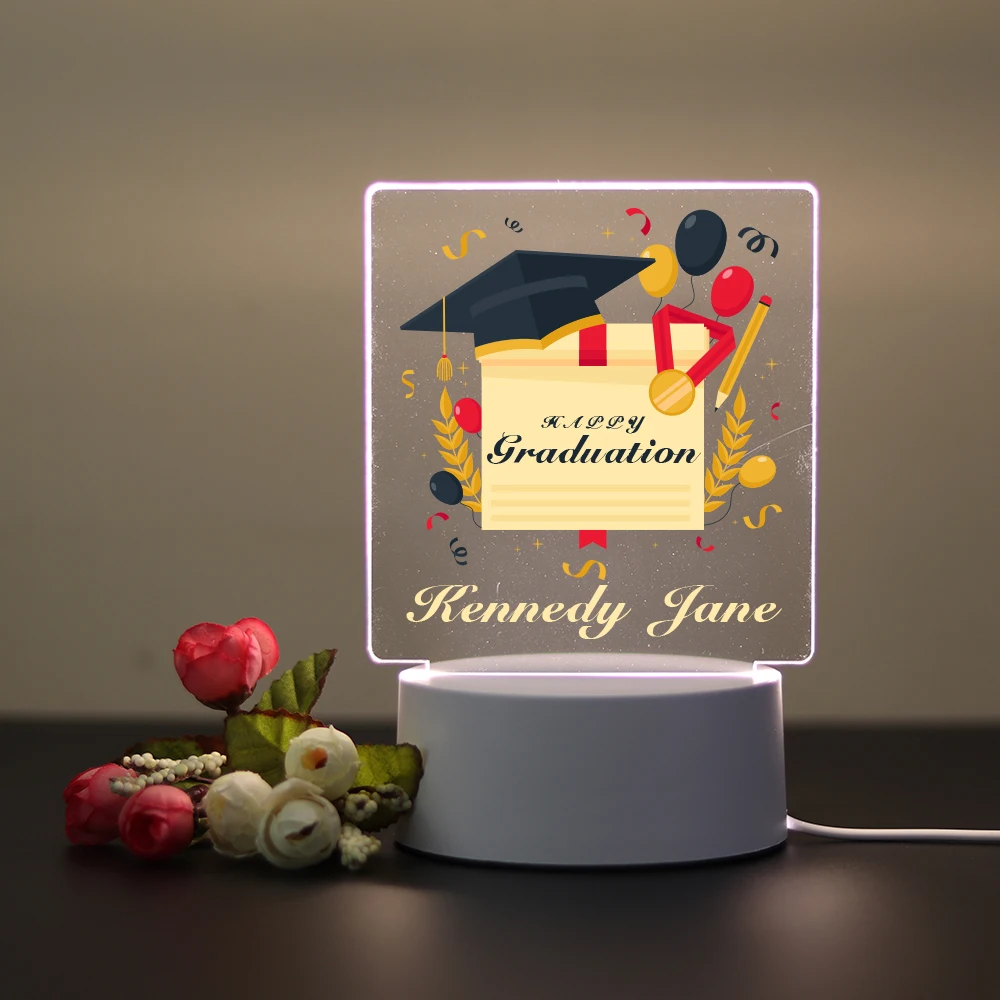 

1 pc 10 styles Graduation season exclusive UV Print Custom Name Acrylic Night Lights Led Table Lamp Table Desk Decor