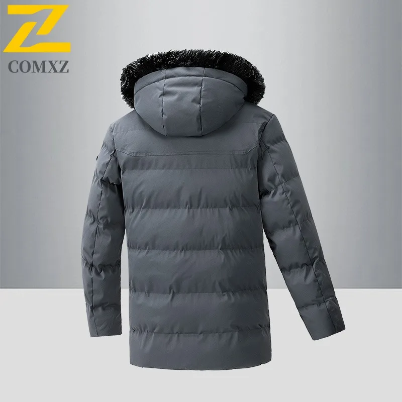 COMXZ الرجال القطن وسادة مبطنة سميكة فضفاضة مقنعين السفر سترة الخبز الثلجي 2025 التخييم الدافئة الباردة مقاومة الشتاء سترة