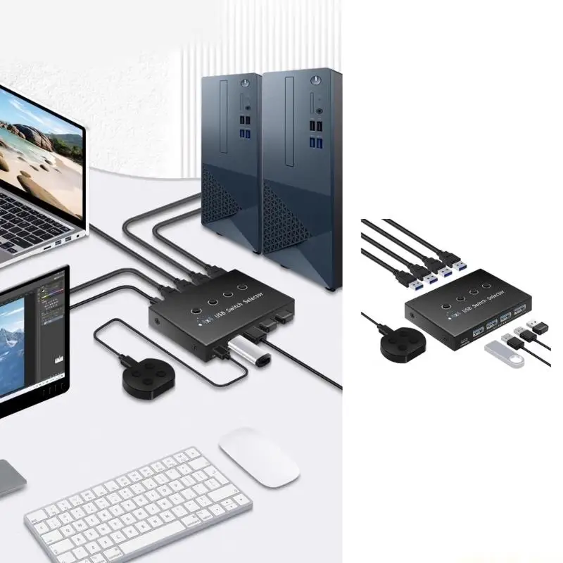 USB3.0 Switcher 4 Port Hub For Sharing Printer And Devices Between 4 Computers