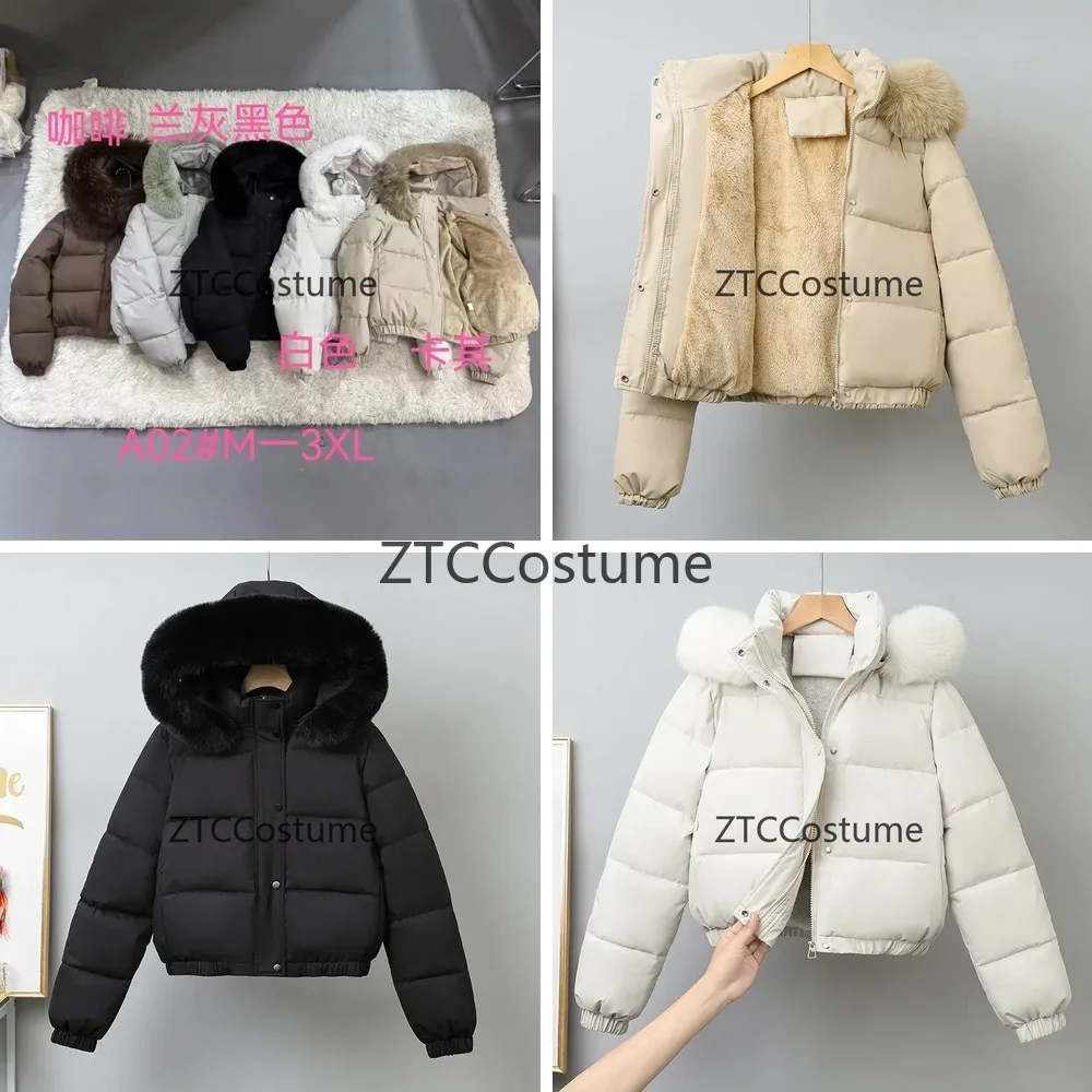 

Women Cosplay Winter Parka Velvet Thickened Jacket Removable Fur Collar Hooded Warm Outerwear Coat