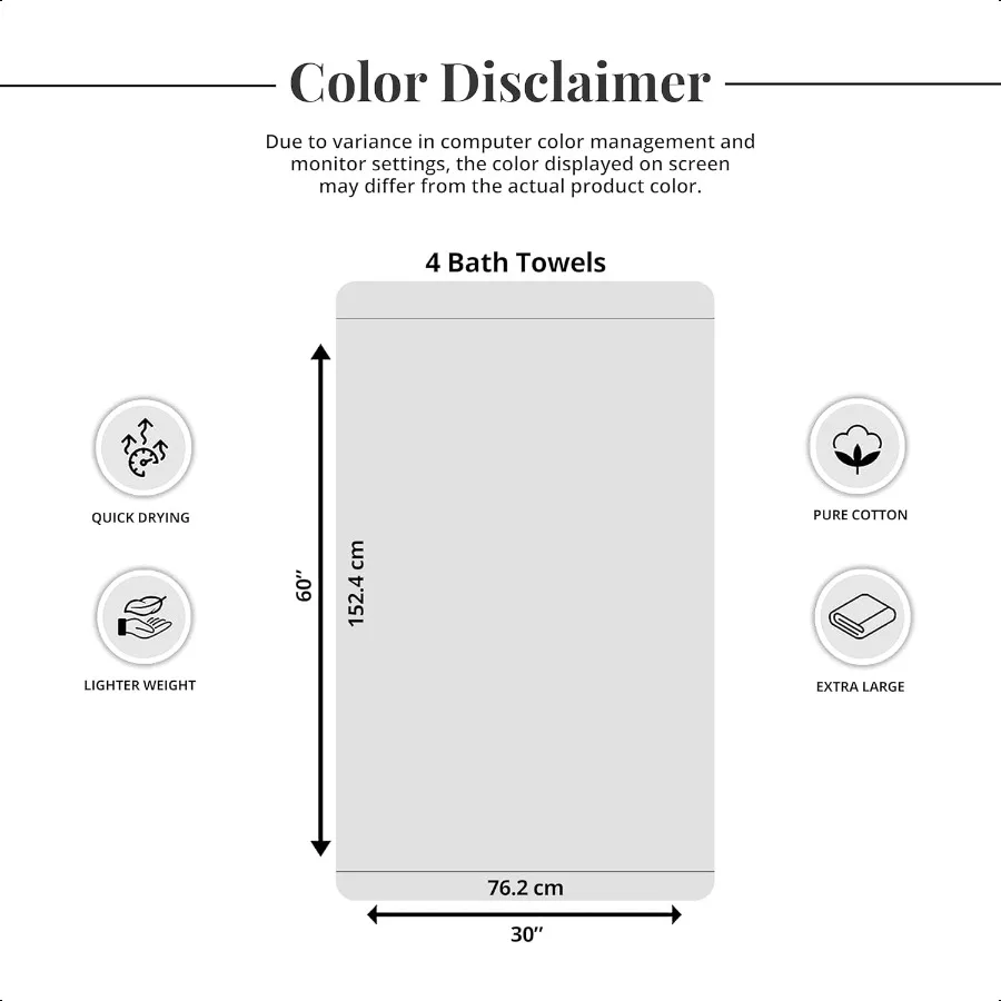 Pacote de 4 toalhas de banho extra grandes 30 x 60 polegadas 100 algodão maior peso mais leve mais rápido para secar, macias e absorventes perfeitas