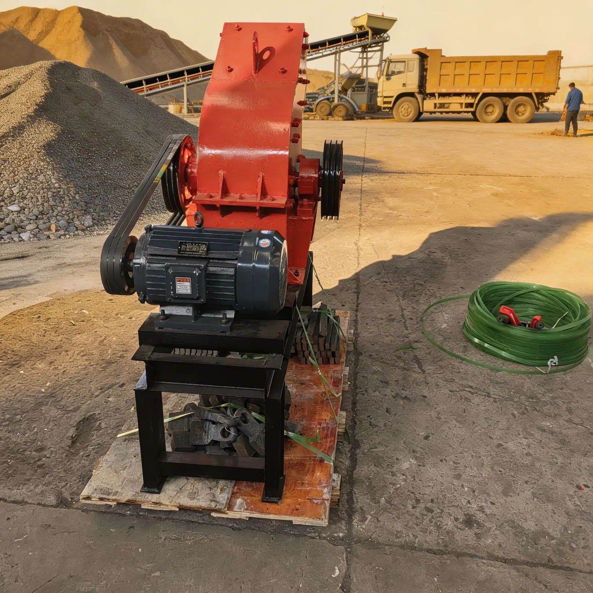 

DINGGUAN Compact Mobile Hammer Crusher with Conveyor High Productivity Max.10t/h Capacity in Stock