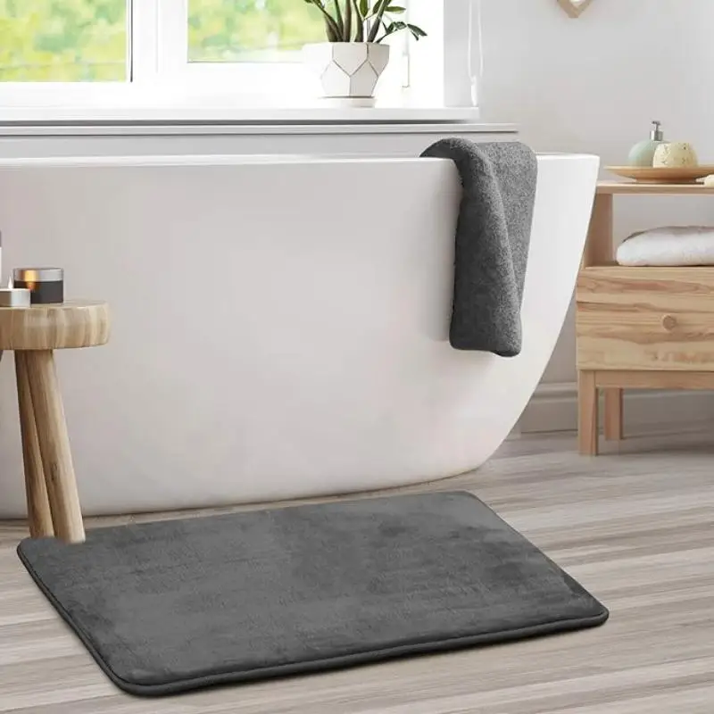 Solid Color Coral Velvet Floor Mat Bathroom Bathroom Doorway Absorbent Non-slip Thickened Cozy Carpet