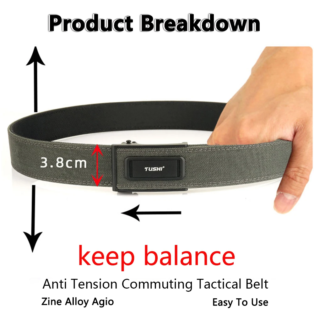 TUSHI EDC Hard Tactical Belt for Men Metal Automatic Buckle IPSC Gun Belt 1100D Nylon Military Belt Outdoor Sports Girdle Male