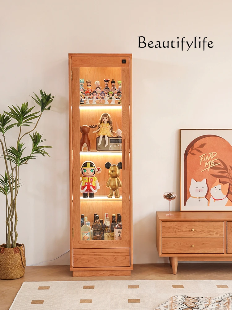 Made of Glass Dust-Proof Hand Cabinet Cherrywood Solid Wood Wine Cabinet Display Storage Living Room Side Cabinet