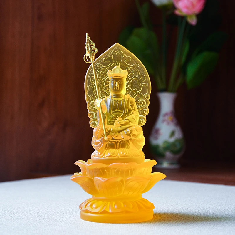 

Glazed Jizang Bodhisattva Resin Buddha Statue Portable Jizang King Home Worship Ping An Crafts Ornament