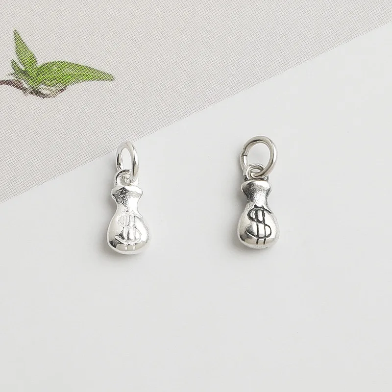 1pc 925 Sterling Silver Dollar Sign Money Bag Design Charms 8x4mm Bracelets Necklace Silver Lucky Pendants DIY Jewelry Findings