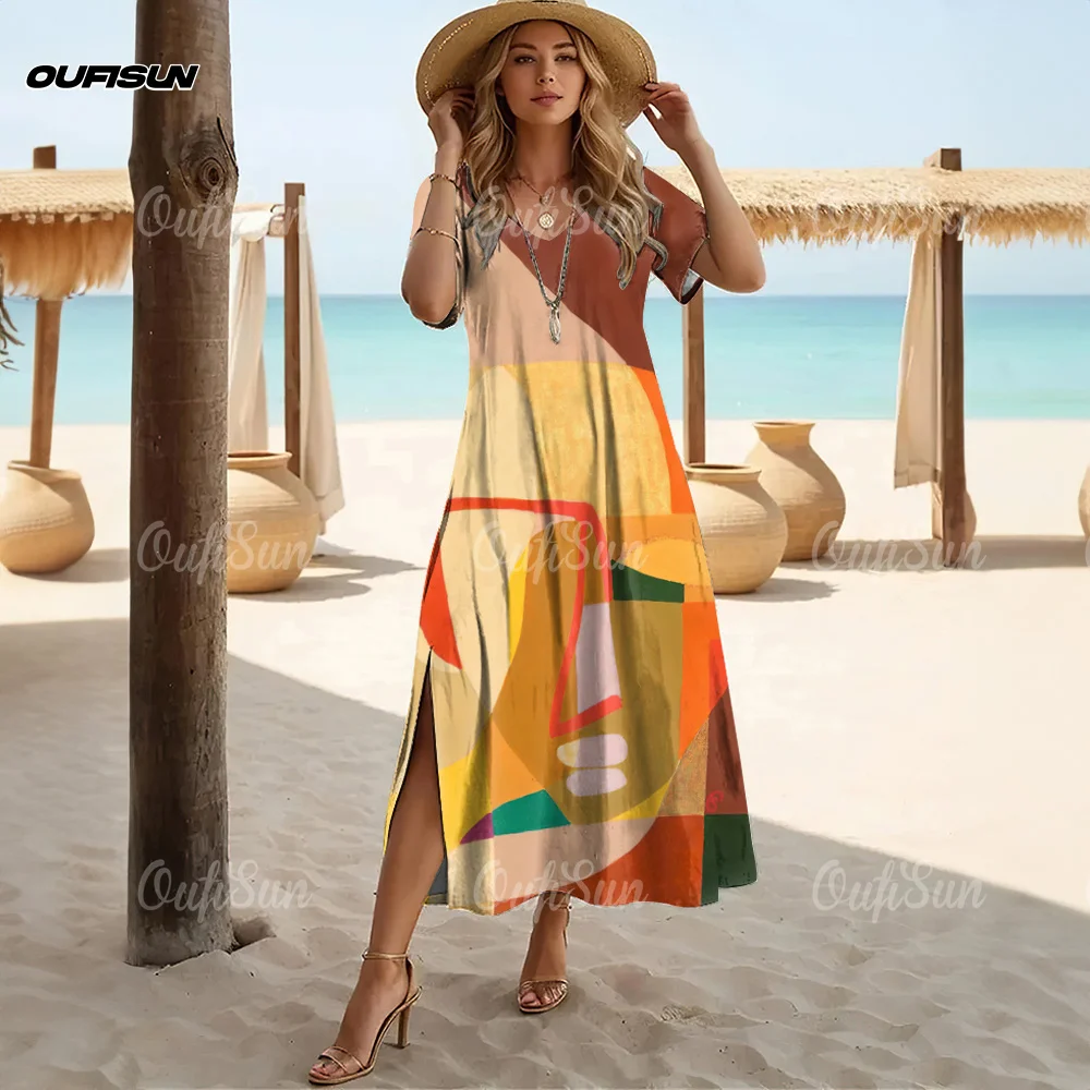 Character Women's V-Neck Dress Summer Outdoor Casual Short Sleeve Hawaiian Boho 3D Printing OverSize Women's Clothing