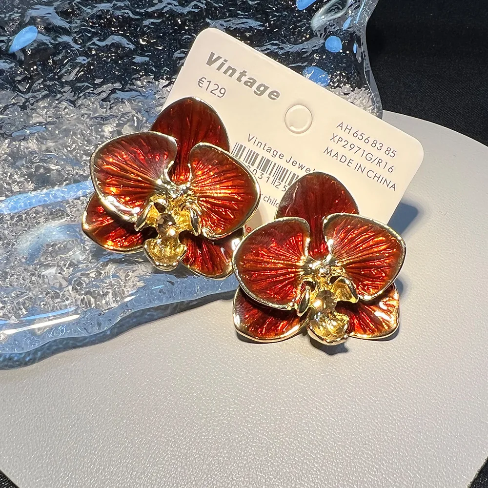Original haute couture catwalk French vintage antique marking earrings enamel 925 silver needle niche premium earrings