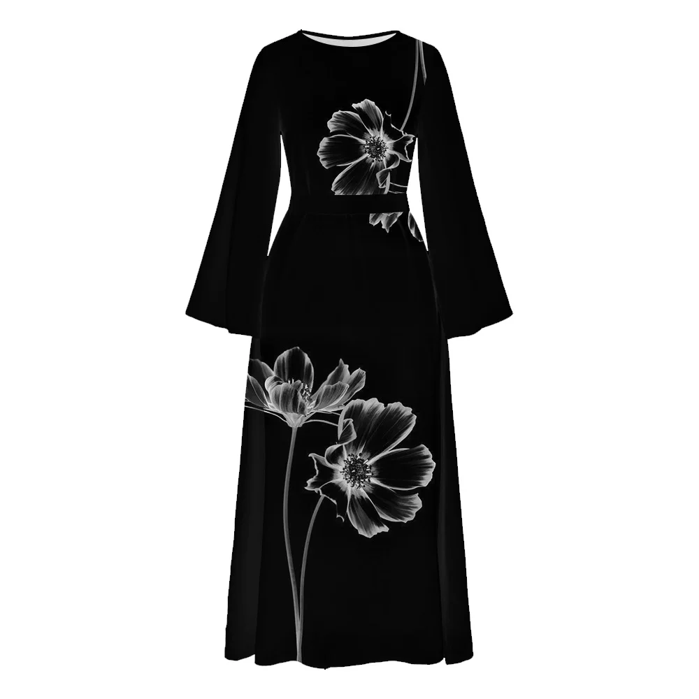 Muslim Female Demure Abaya Dubai Turkey Luxury Caftan Floral Print Maxi Dress Ramadan Islam Long Sleeve Casual Tunic Robe