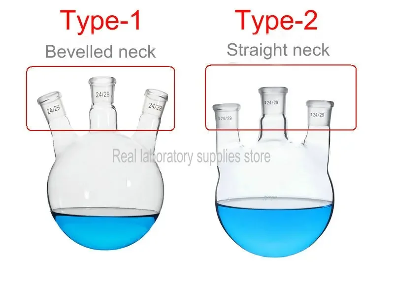 Imagem -02 - Frasco de Vidro de Três Lugares para Laboratório Destilação Pescoço Reto 100ml 250ml 500ml 1000ml 1pc