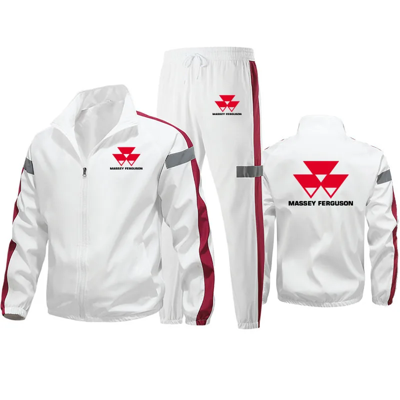 Massey Ferguson 2024 Men New Spring and Autumn Zip Pullover Tracksuit Sweatshirt + Pant Sportswear Suit Sports jacket suit