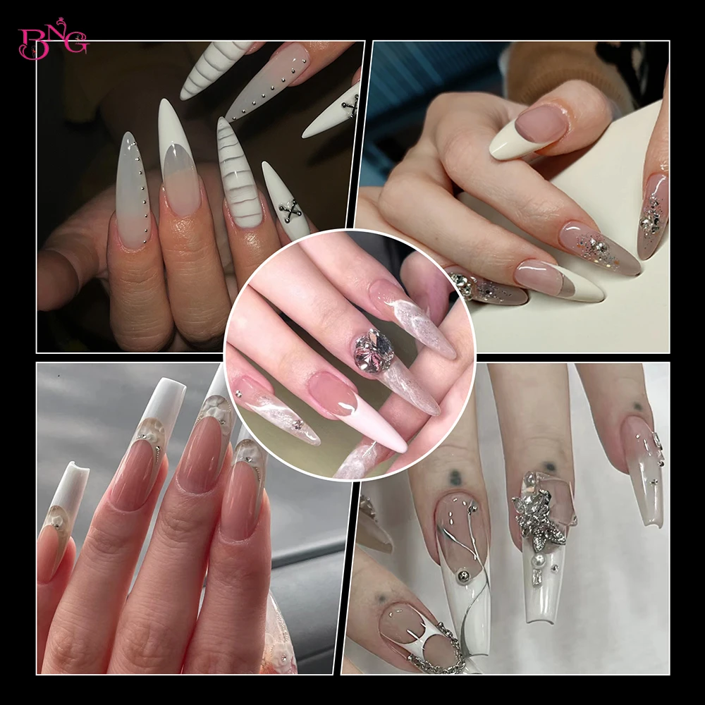 5 Types Clear Dual Nail Forms Set Nail Extension System Form Tips for Poly Nail Gel with 60pcs Reusable French Silicone Pads