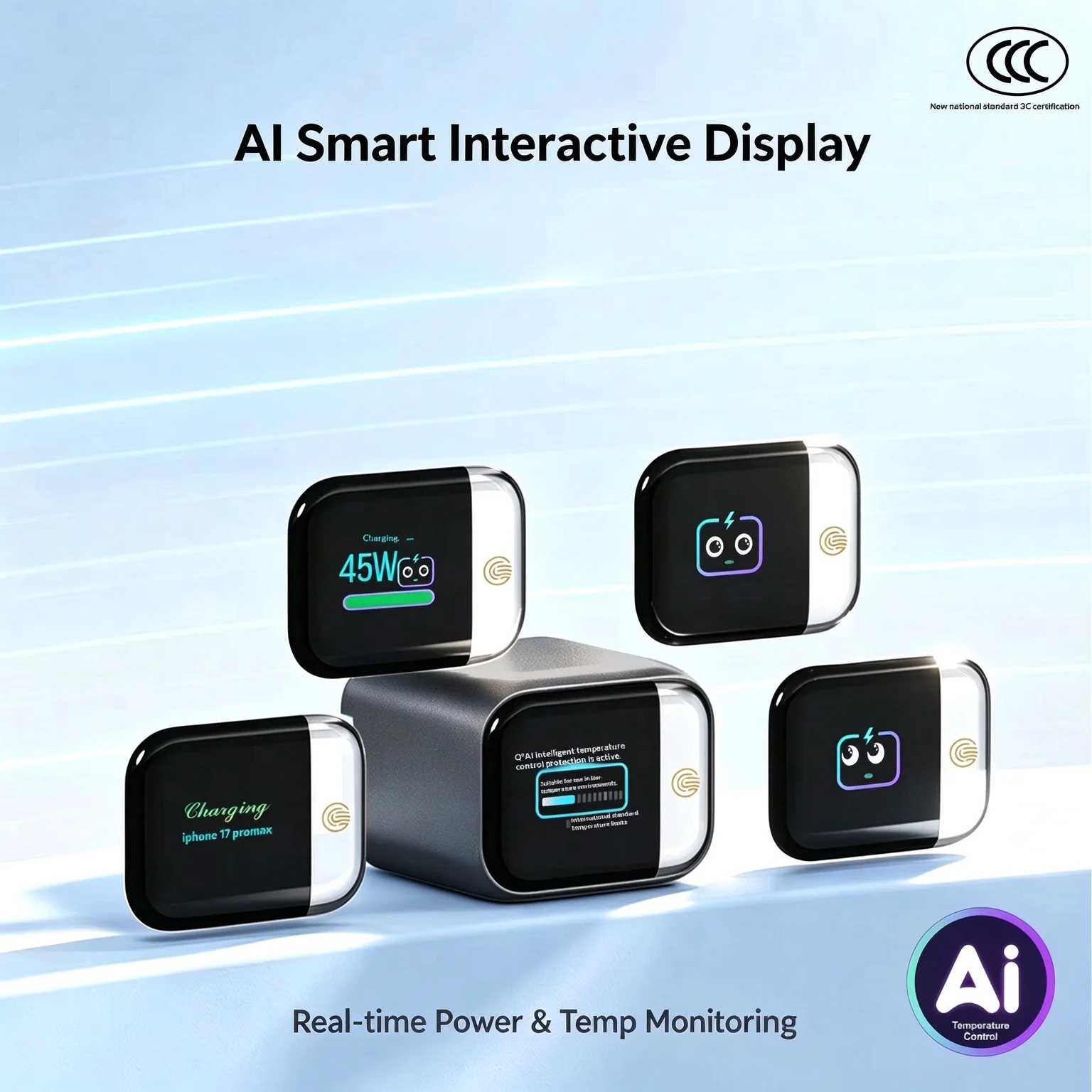45W GaN Charger with Smart Touchscreen Display, Foldable Type-C PD Fast Charging Adapter for Phone Tablet Laptop