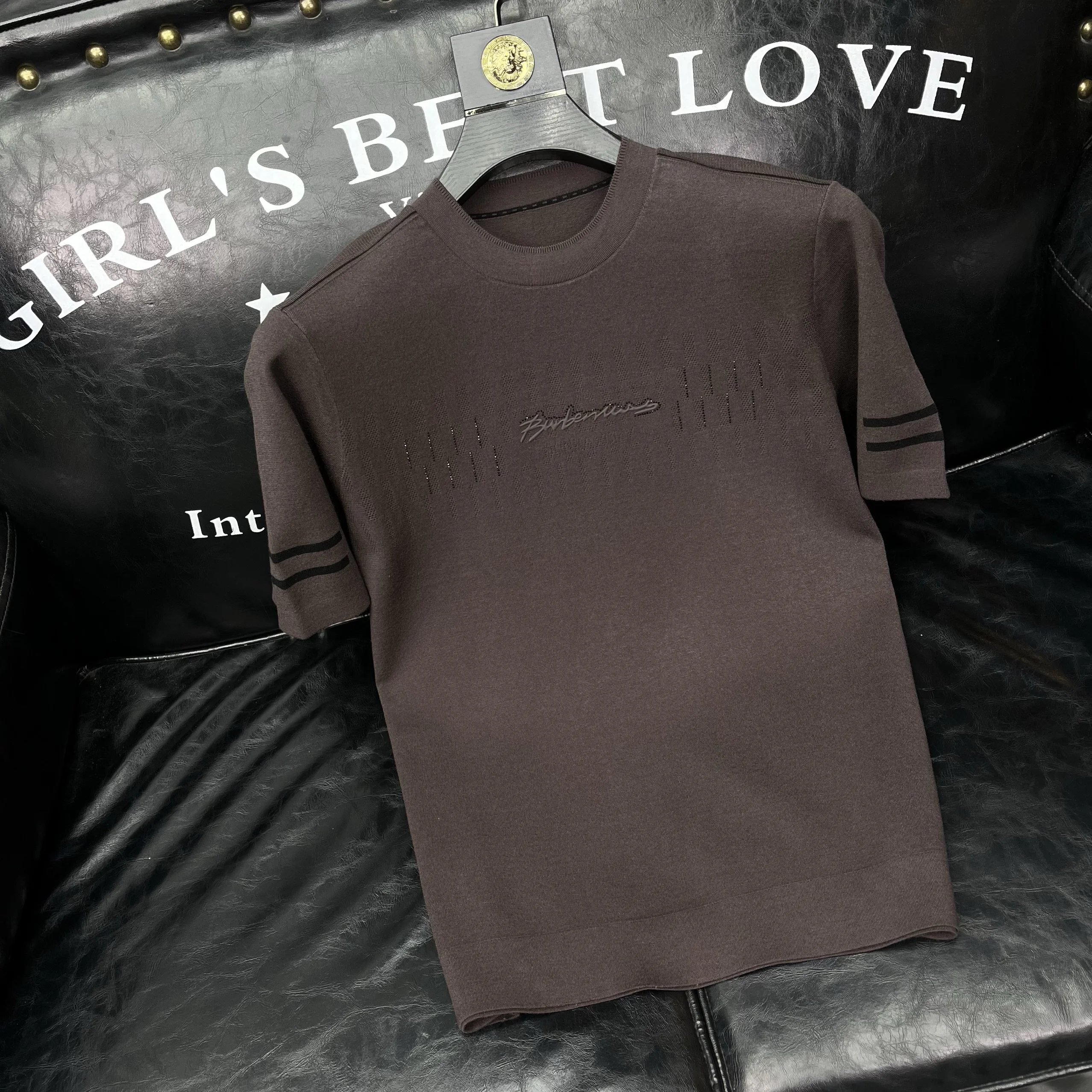 

Модная повседневная мужская футболка-свитер с коротким рукавом, осенне-зимняя новинка, приталенный крой, цветной базовый слой, большие размеры