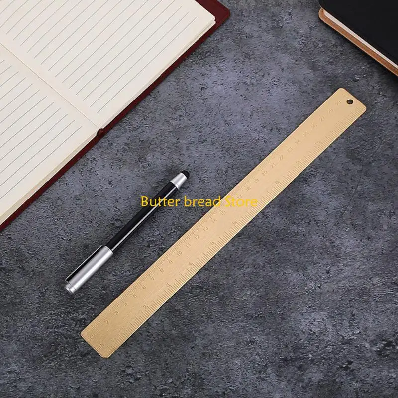 W89C 12inch/30cm Durable Measuring Tool Brass Ruler Pefect Metal Office Tool