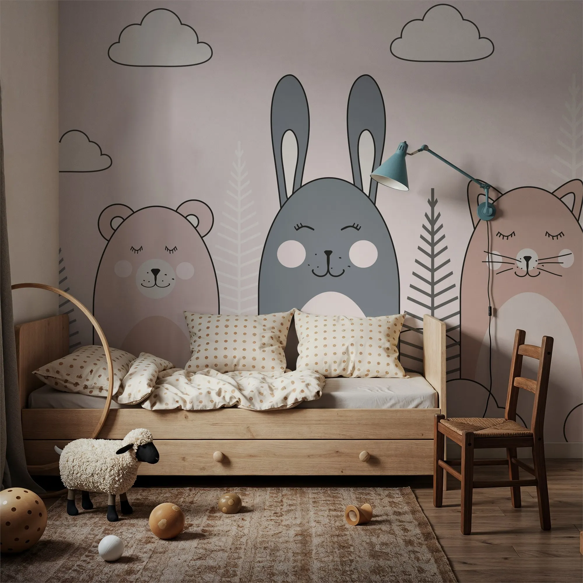 custom Sleeping Bunny Pink 3d Wall mural peel and stick wallpaper