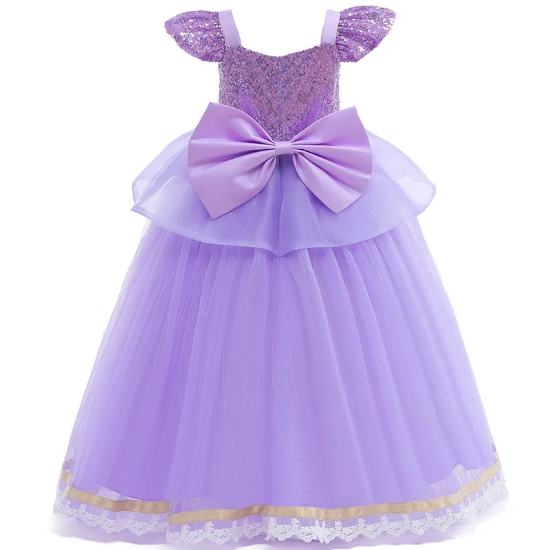 Girls Princess Dress Cinderellas Ball Gown Costume Flying Sleeve Big Bow Blue Purple Dress Fancy Carnival Birthday Party Luxury image 6