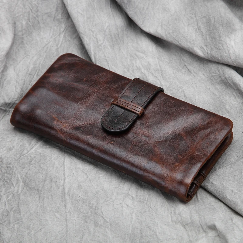 Vintage Leather Wallet Men's Long Wallet Top Layer Cowhide Genuine Leather Wallet with Multiple Card Slots for Ladies And Gen...