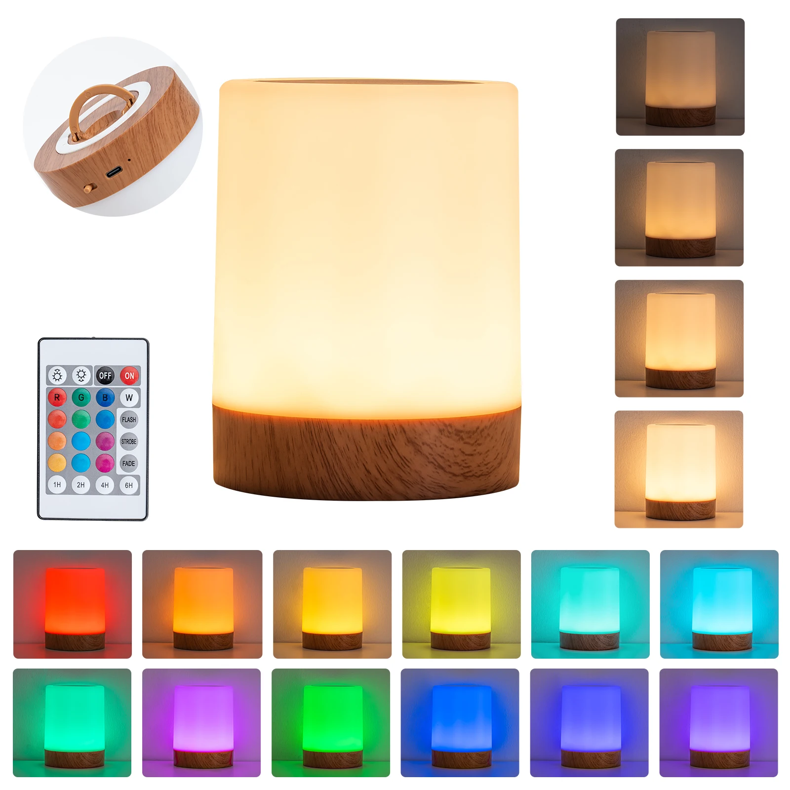 

RGB 16-цветный перезаряжаемый ночник USB, прикроватная настольная лампа с сенсорным управлением для декора спальни, стола и столовой