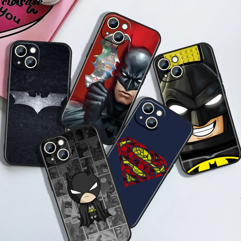 Batman Superman For iPhone 15 14 13 12 11 XS XR X 8 7 6 6S 5 5S Pro Max Plus Black Shockproof Phone Case