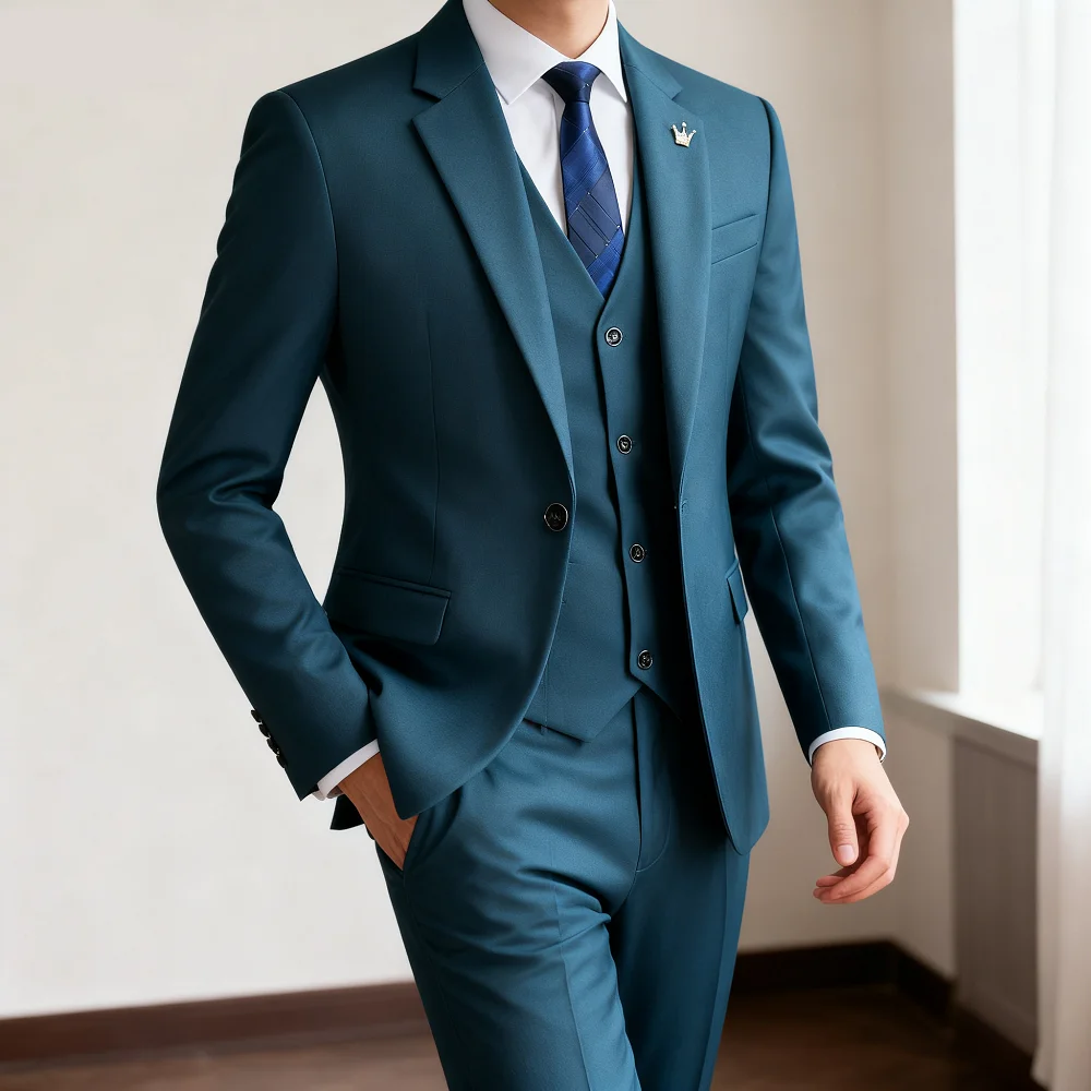 Men's 3 Piece Suit With Solid Color Flat Collar And Single Row Button  Suitable For Business Formal Occasions party and wedding