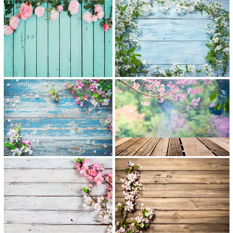 

SHENGYONGBAO Spring Flowers Petal Wood Plank Photography Backdrops Wooden Board Photo Background Studio Props Decor MHZ-01