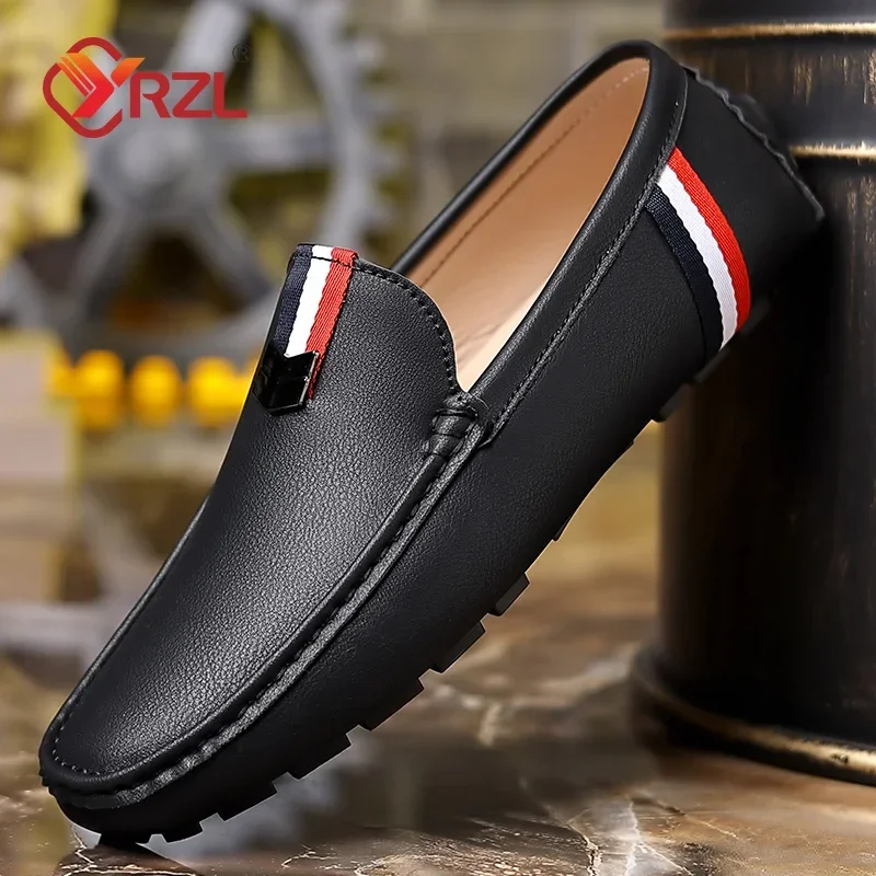 YRZL Mocassini in pelle PU Scarpe casual da uomo Mocassini da uomo Mocassini Traspiranti Leggeri Morbidi Scarpe da guida nere Taglie forti 40-46