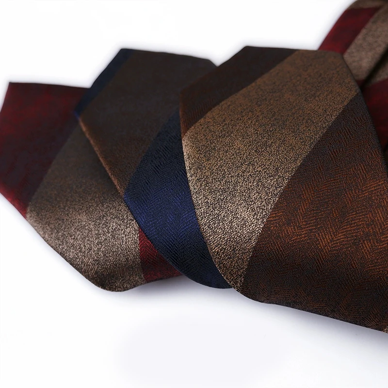 2 Pieces Neck Tie Set Luxury Striped Neckties Mens Brown Navy Red Pocket Square Soft Silk Neck Ties 8cm Formal Dress Accessories