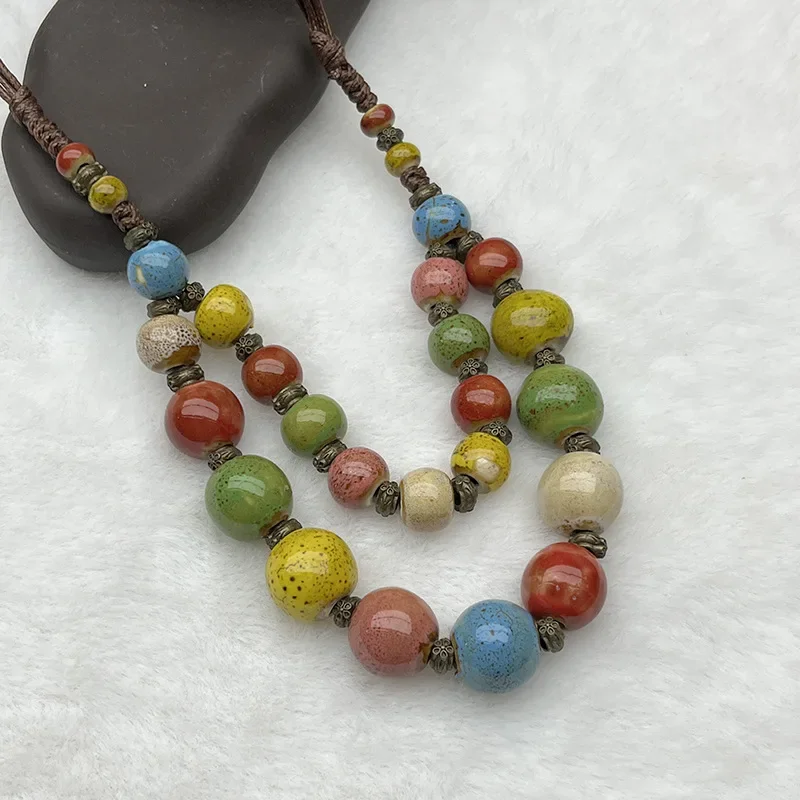 Colorful Ceramic Bead Necklace Bohemian Adjustable Fashion Retro Personalized Clavicle Chain Ethnic Style Jewelry Accessory