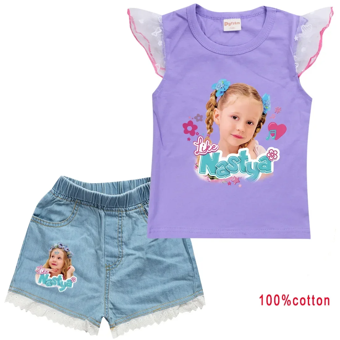 New Like Nastya Costume Kids Summer Clothes Baby Girls Cotton T-shirt+denim Shorts 2 Pcs Set Children's Clothing Boys SportSuits