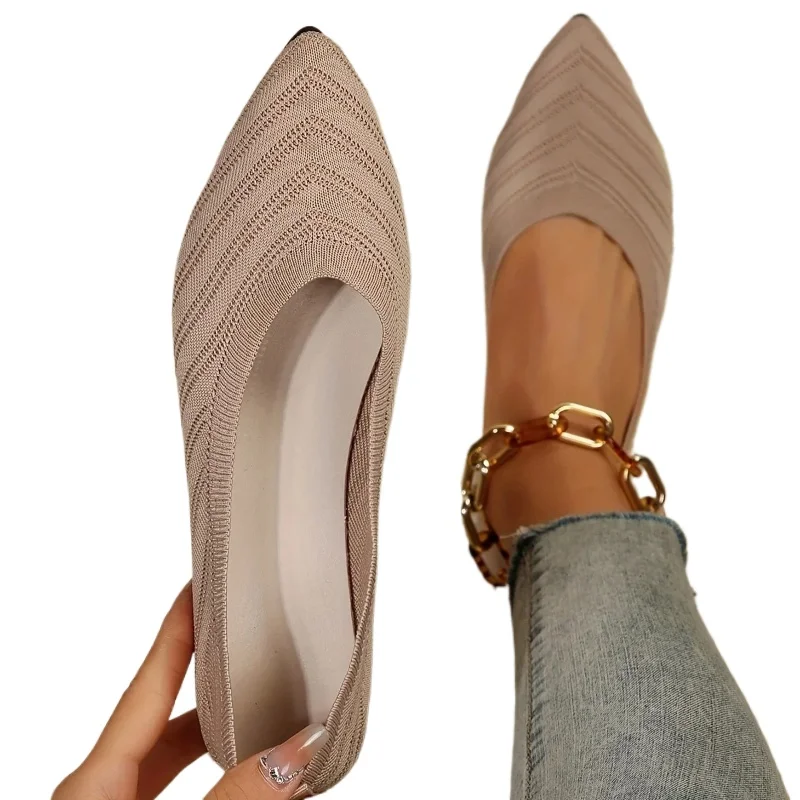 

Slip on Casual Breathable Ballet Flats Women Flat Shoes Loafers Women's Pointed Toe Flat Solid Color Knitted
