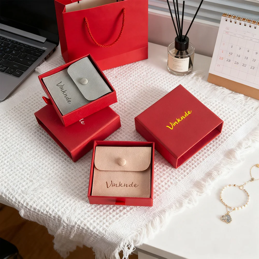 

Custom Logo Jewellery Storage Case Paper Jewelry Box With Snap Pouch Cardboard Drawer Gift Necklace Earrings Rings Boxes Bag