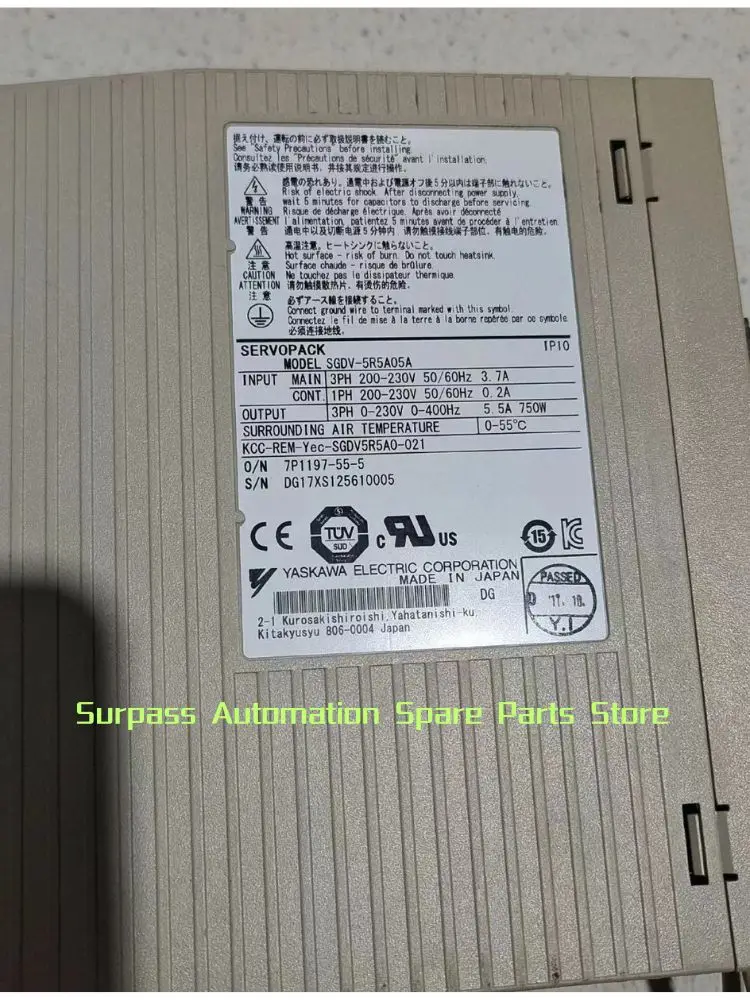 Second-hand SGDV-5R5A05A servo drive 750W, fully functional after testing