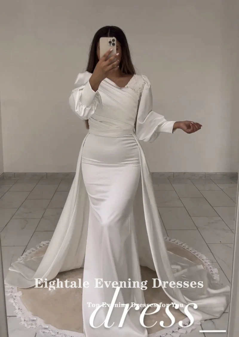 EPackage-Robe de soirée élégante avec poignées, jupe amovible, col en V, appliques perlées, satin personnalisé, sirène, Rh, fête Gonws