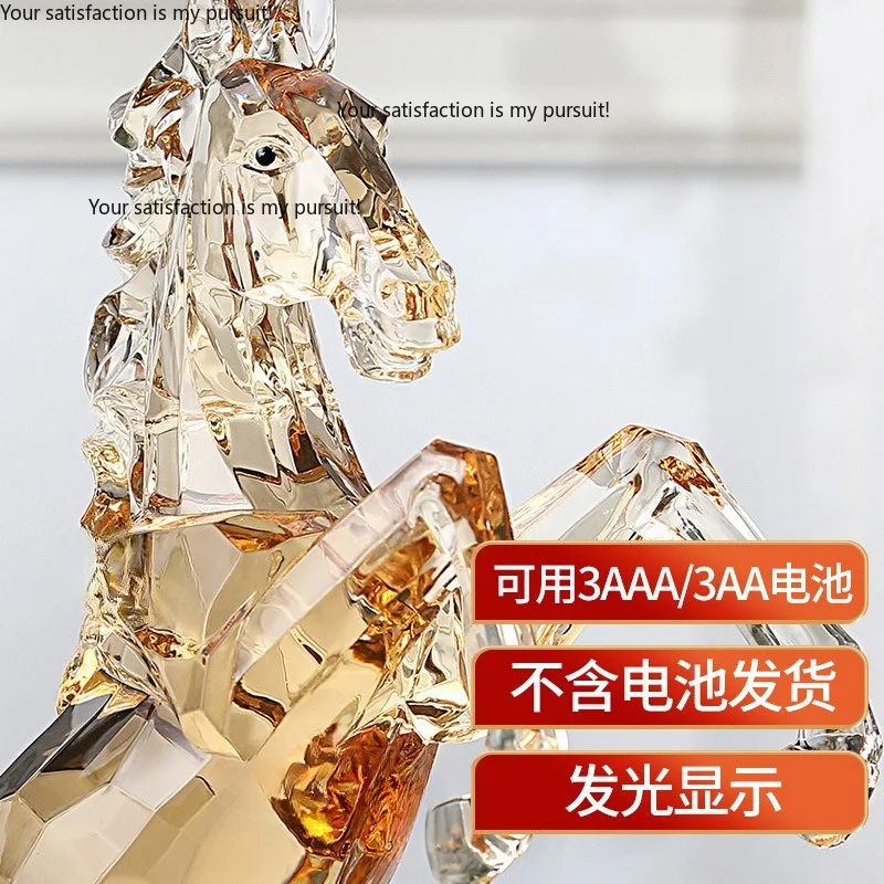 for Living Room Transparent Amber Horse Crystal Ornament, European Ins Style Desktop Decor, Optical Crystal Craft Ornament