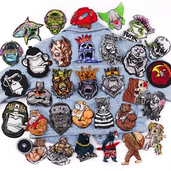 Bear King Patch Smoking Monkey/Muscle Animal Embroidered Patches On Clothes Punk/Rock Patch Iron On Patches For Clothing DIY