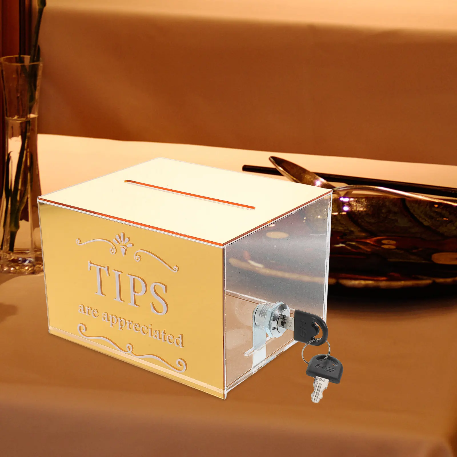 Acrylic Tip Collection Box Lock Large Capacity Transparent Suggestion Box for Bars Restaurants Donation Money